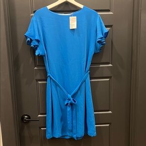 H&M Blue Short Sleeve Dress with Tie Waist size 8